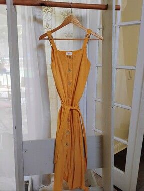 Mustard Button-Front Belted Sundress